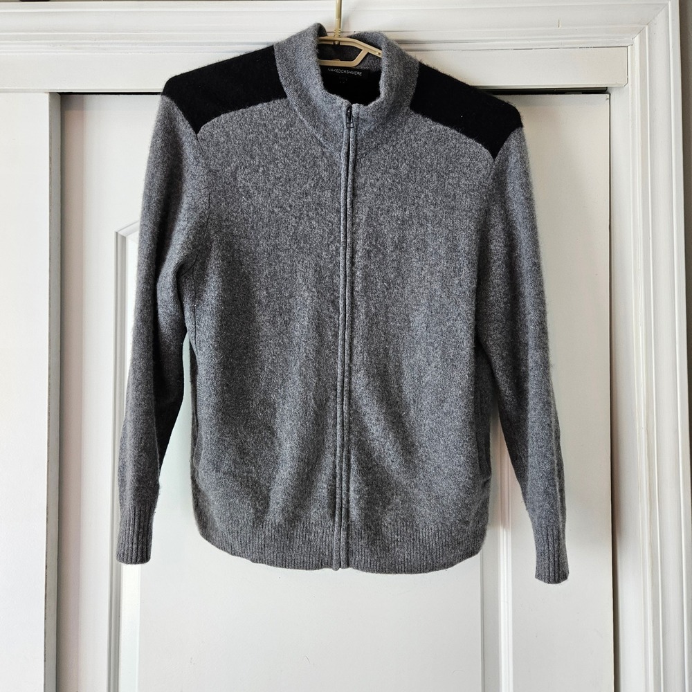 Naked Cashmere 100% Cashmere Full Zip Sweater Mens XL Gray Cardigan Minimalist